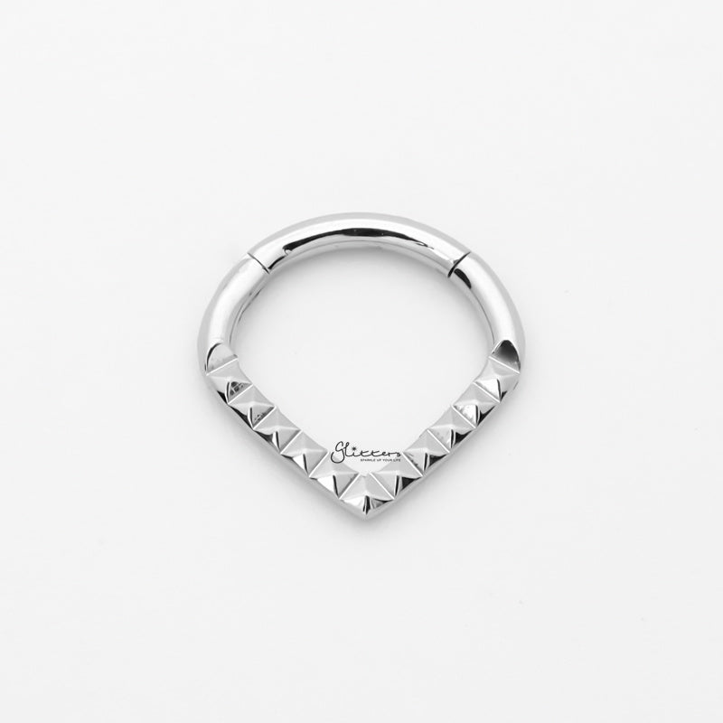 Pyramid Laser Cut Chevron Hinged Segment Septum Ring - Silver-Body Piercing Jewellery, Cartilage, Daith, Septum Ring-NS0124-S11_800-Glitters