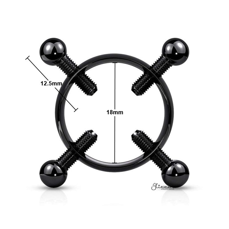 Non-Piercing Adjustable Nipple Clamp with 4 Screws - Black-Body Piercing Jewellery, Nipple Barbell, Non-Pierced-Non-PiercingAdjustableNippleClampwith4Screws-Black_New-Glitters