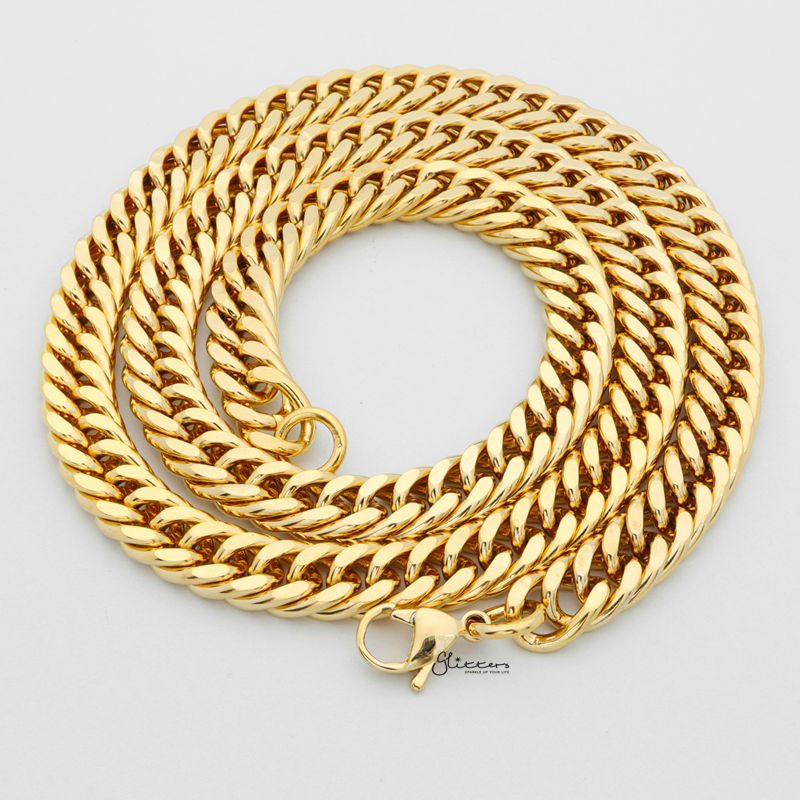 Gold I.P Stainless Steel Curb Link Chain Necklace - 10mm width-Chain Necklaces, Jewellery, Men's Chain, Men's Jewellery, Men's Necklace, Necklaces, Stainless Steel, Stainless Steel Chain, Stainless Steel Necklace-SC0016-2-Glitters