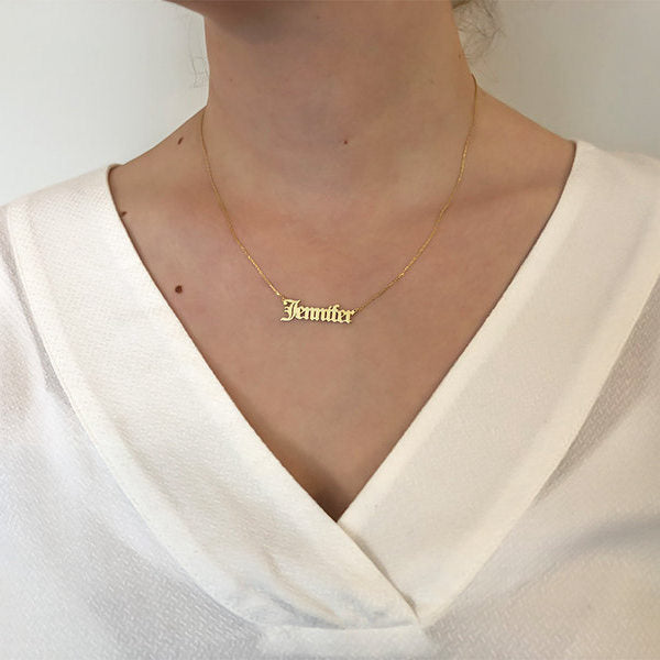 Personalized 24K Gold Plated Sterling Silver Name Necklace-Old English-Gold name necklace, name necklace, Personalized-SCRIPT9-G1_02-Glitters