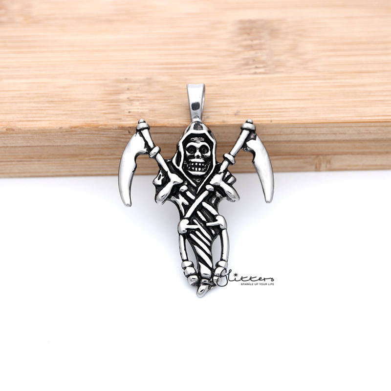 Stainless Steel Antiqued Grimm Ripper Skeleton Skull Pendant-Jewellery, Men's Jewellery, Men's Necklace, Necklaces, Pendants, Stainless Steel, Stainless Steel Pendant-SP0269_800-01-Glitters