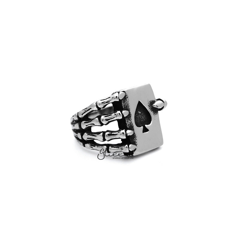 Antiqued Stainless Steel Skull Hand Claw Spades Card Casting Men's Rings-Jewellery, Men's Jewellery, Men's Rings, Rings, Stainless Steel, Stainless Steel Rings-SR0111_800-03-Glitters