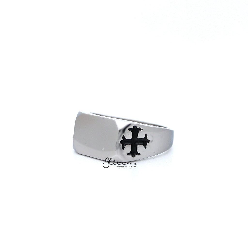 Men's Stainless Steel Glossy Rectangle with Crosses Casting Rings-Jewellery, Men's Jewellery, Men's Rings, Rings, Stainless Steel, Stainless Steel Rings-SR0233_1000-02-Glitters