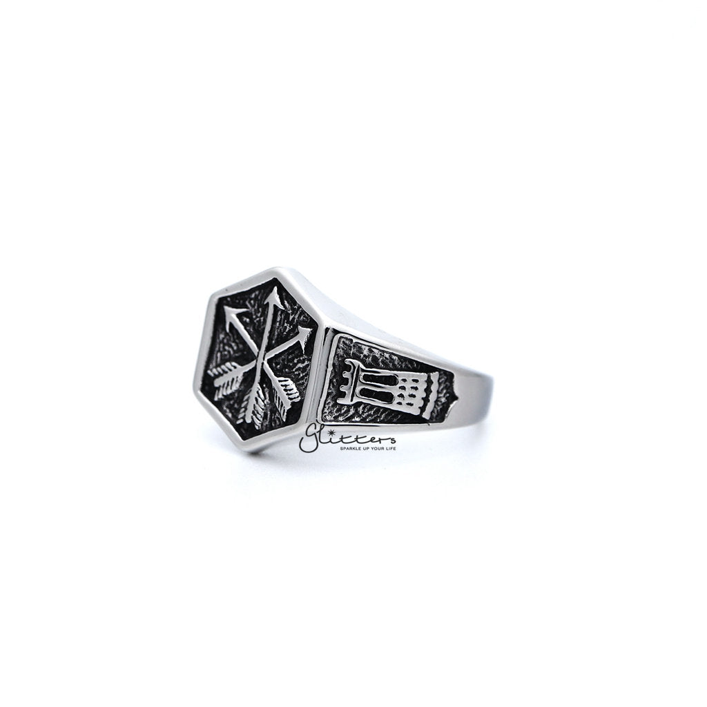 Stainless Steel Antiqued Crossed Three Arrows Casting Men's Rings-Jewellery, Men's Jewellery, Men's Rings, Rings, Stainless Steel, Stainless Steel Rings-SR0234_1000-02-Glitters