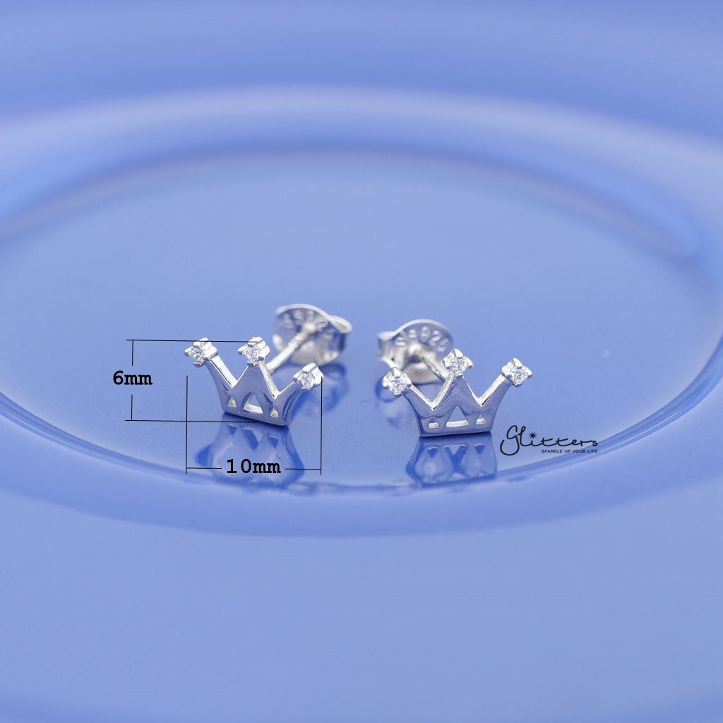 Women's Sterling Silver Crown with 3 C.Z Stud Earrings-Cubic Zirconia, earrings, Jewellery, Stud Earrings, Women's Earrings, Women's Jewellery-SSE0256_02_New-Glitters