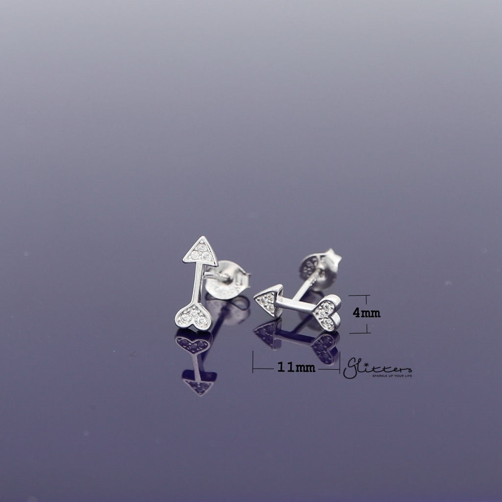 Sterling Silver Arrow and Heart with C.Z Paved Women's Stud Earrings-Cubic Zirconia, earrings, Jewellery, Stud Earrings, Women's Earrings, Women's Jewellery-SSE0261_1000-02_New-Glitters