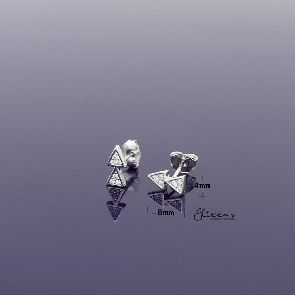 Sterling Silver Double Triangles with C.Z Paved Women's Stud Earrings-Cubic Zirconia, earrings, Jewellery, Stud Earrings, Women's Earrings, Women's Jewellery-SSE0262_1000-02_New-Glitters