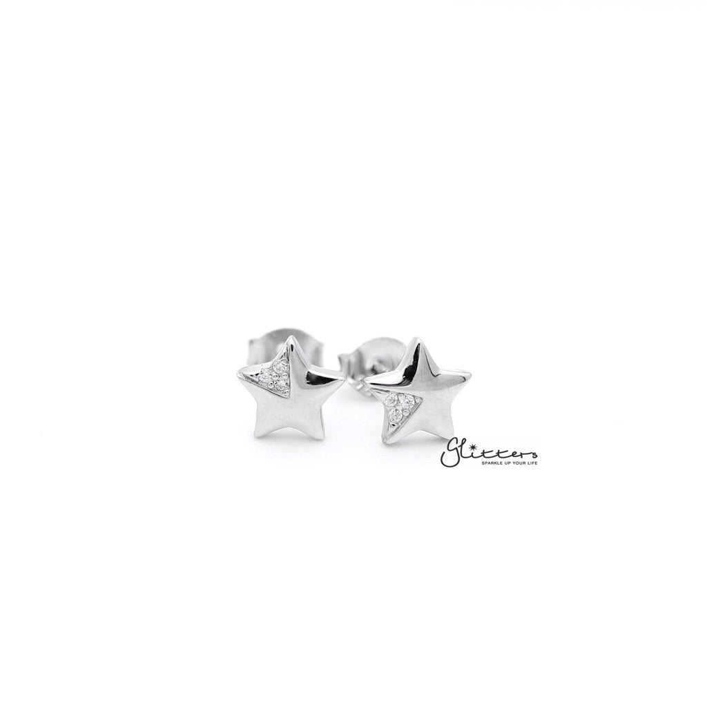 Sterling Silver Star with C.Z Women's Stud Earrings-Cubic Zirconia, earrings, Jewellery, Stud Earrings, Women's Earrings, Women's Jewellery-SSE0266_1000-01-Glitters