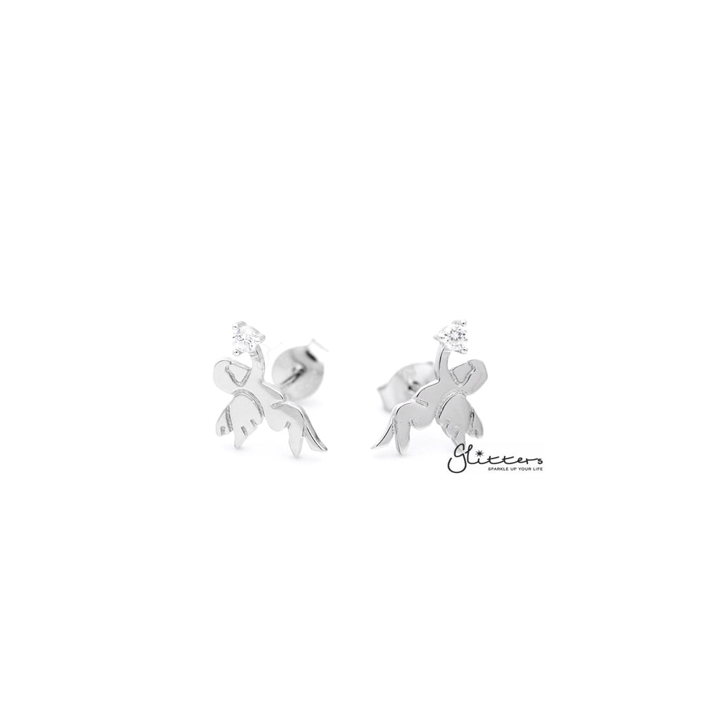Sterling Silver Angel with C.Z Women's Stud Earrings - Silver | Gold-Cubic Zirconia, earrings, Jewellery, Stud Earrings, Women's Earrings, Women's Jewellery-SSE0267_1000-01-Glitters