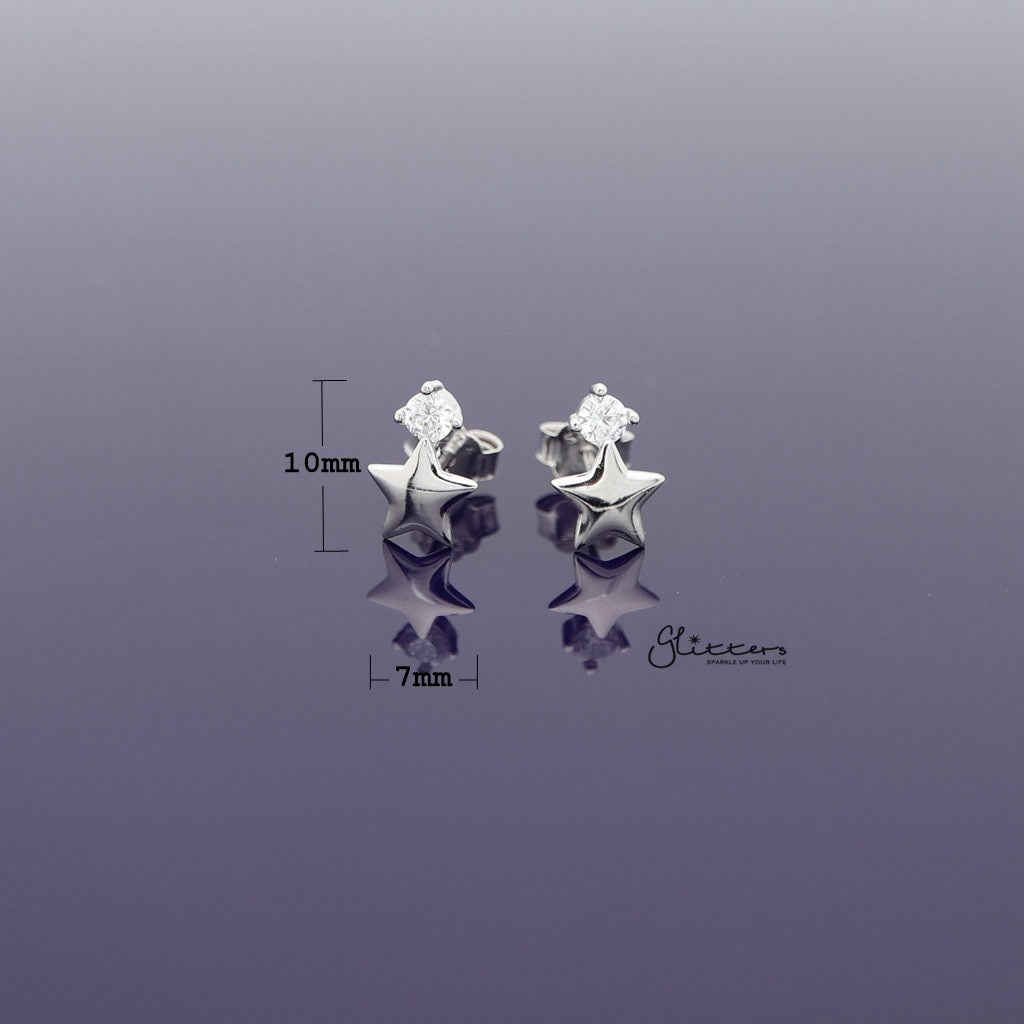 Sterling Silver Star with Prong Set C.Z Women's Stud Earrings-Cubic Zirconia, earrings, Jewellery, Stud Earrings, Women's Earrings, Women's Jewellery-SSE0268_1000-02_New-Glitters