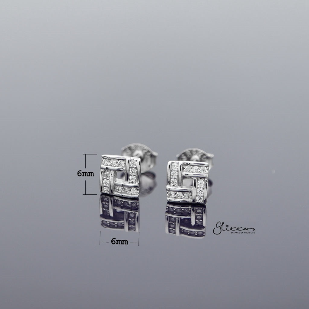 Sterling Silver Square with C.Z Paved Women's Stud Earrings-Cubic Zirconia, earrings, Jewellery, Stud Earrings, Women's Earrings, Women's Jewellery-SSE0271_1000-02_New-Glitters