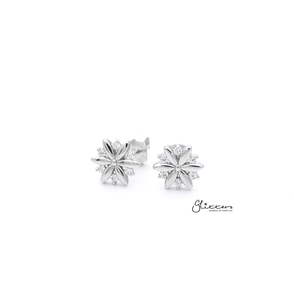 Sterling Silver C.Z Flower Women's Stud Earrings-Cubic Zirconia, earrings, Jewellery, Stud Earrings, Women's Earrings, Women's Jewellery-SSE0273_1000-01-Glitters