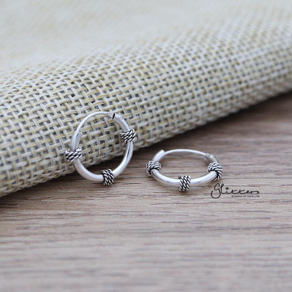Sterling Silver Bali Hoop Sleeper Earrings - 14mm - SSE0304-earrings, Hoop Earrings, Jewellery, Women's Earrings, Women's Jewellery-SSE0304_01-Glitters