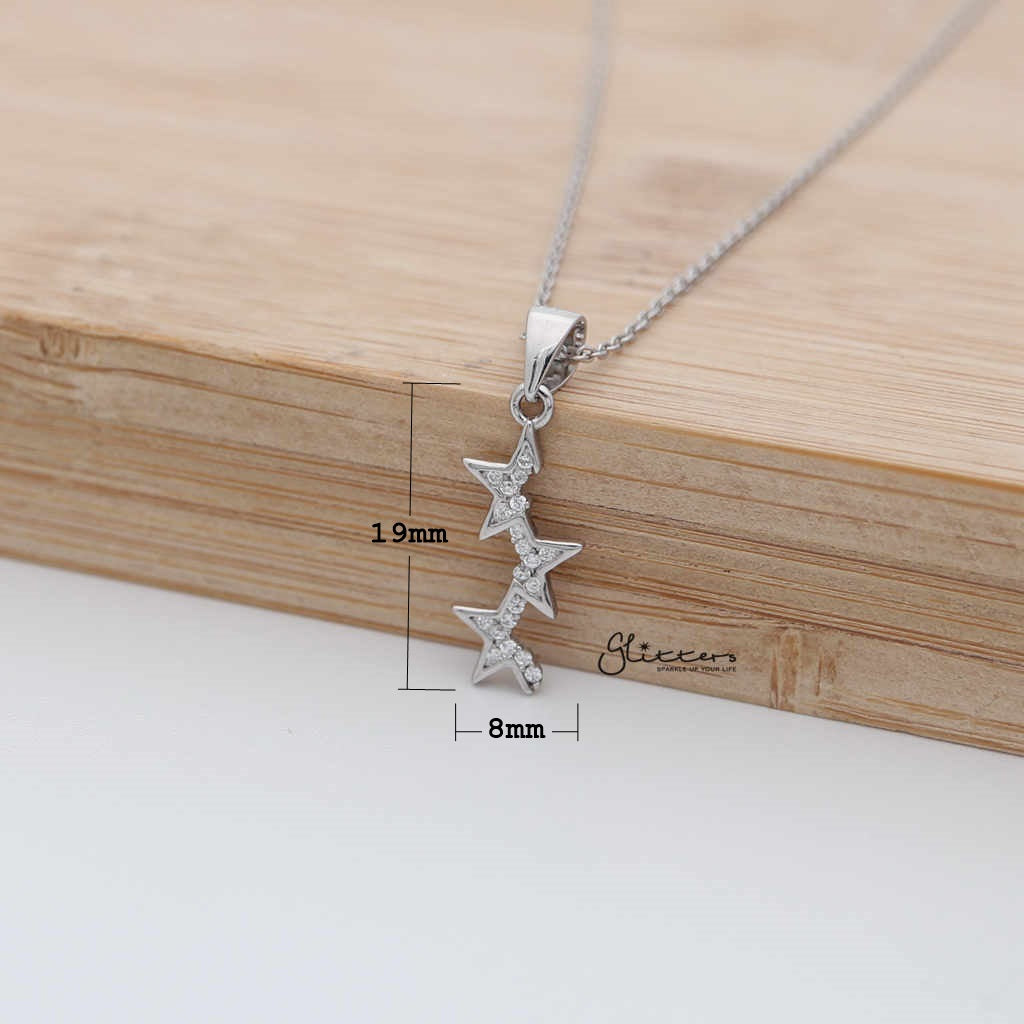 Sterling Silver CZ Paved Three Half Stars Women's Necklace-Cubic Zirconia, Jewellery, Necklaces, Sterling Silver Necklaces, Women's Jewellery, Women's Necklace-SSP0130_1000-02_New-Glitters