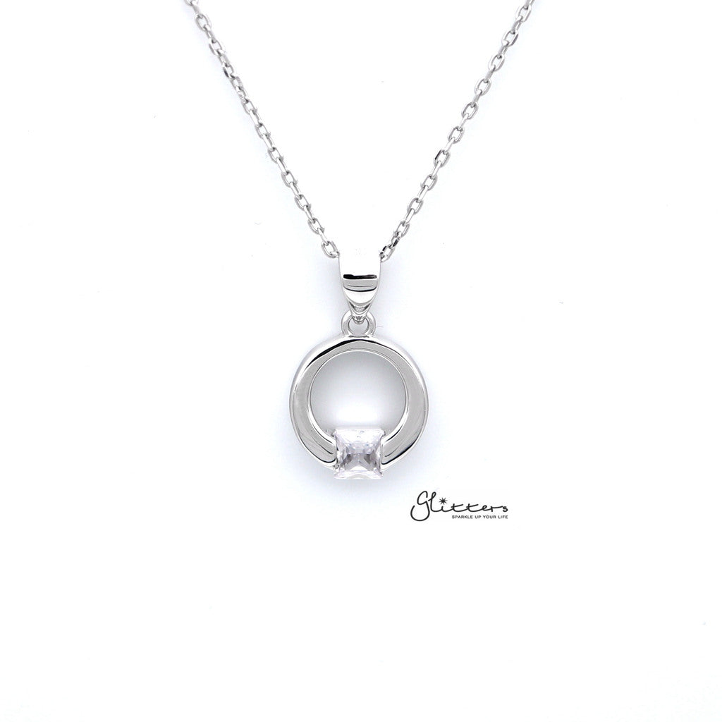 Sterling Silver Ring with Square C.Z Women's Necklace-Cubic Zirconia, Jewellery, Necklaces, Sterling Silver Necklaces, Women's Jewellery, Women's Necklace-SSP0132_1000-01-Glitters