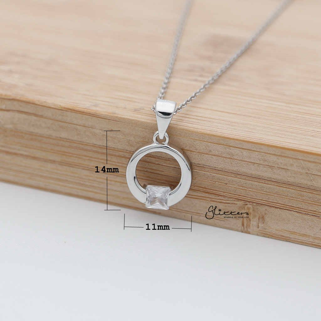 Sterling Silver Ring with Square C.Z Women's Necklace-Cubic Zirconia, Jewellery, Necklaces, Sterling Silver Necklaces, Women's Jewellery, Women's Necklace-SSP0132_1000-02_New-Glitters