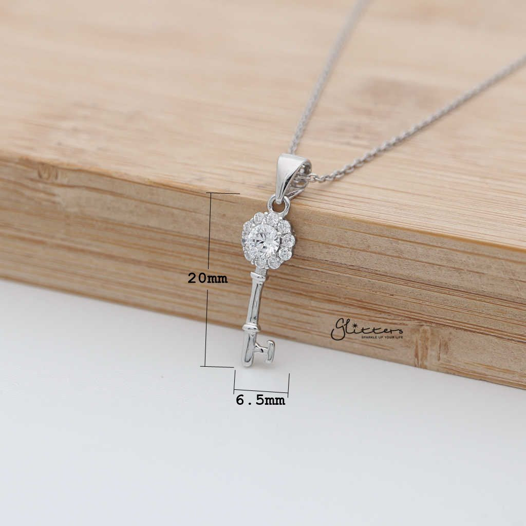 Sterling Silver C.Z Key Women's Necklace-Cubic Zirconia, Jewellery, Necklaces, Sterling Silver Necklaces, Women's Jewellery, Women's Necklace-SSP0133_1000-02_New-Glitters
