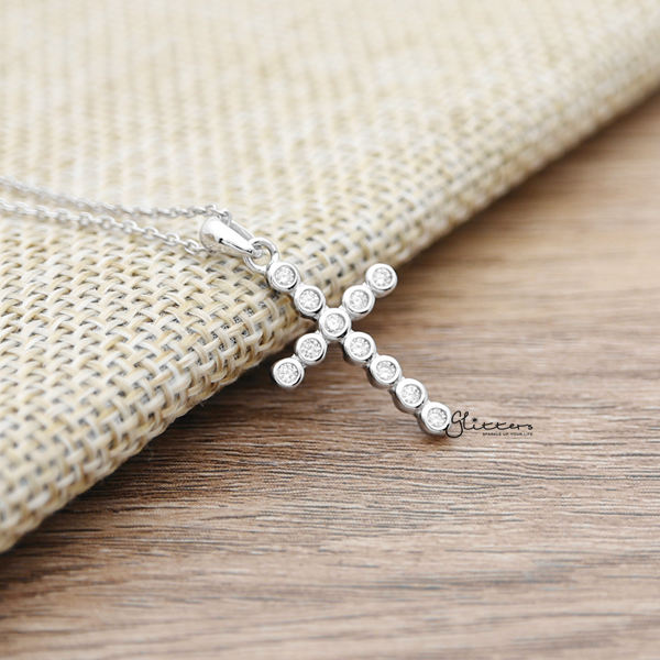 925 Sterling Silver C.Z Cross Pendant Necklace-Cubic Zirconia, Jewellery, Necklaces, Sterling Silver Necklaces, Women's Jewellery, Women's Necklace-SSP0165-01_600-Glitters