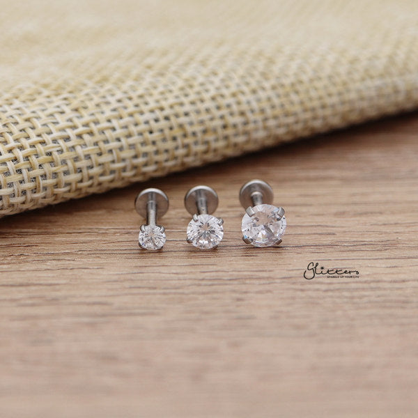 Surgical Steel prong set round CZ Flat Back Tragus Earring | Glitters