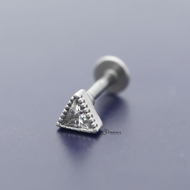 C.Z Triangle Shape Tragus Cartilage Earring - Ball End | Flat Back-Body Piercing Jewellery, Cartilage, Cubic Zirconia, earrings, Flat back, Jewellery, Tragus, Women's Earrings, Women's Jewellery-TG0073-F_800-Glitters