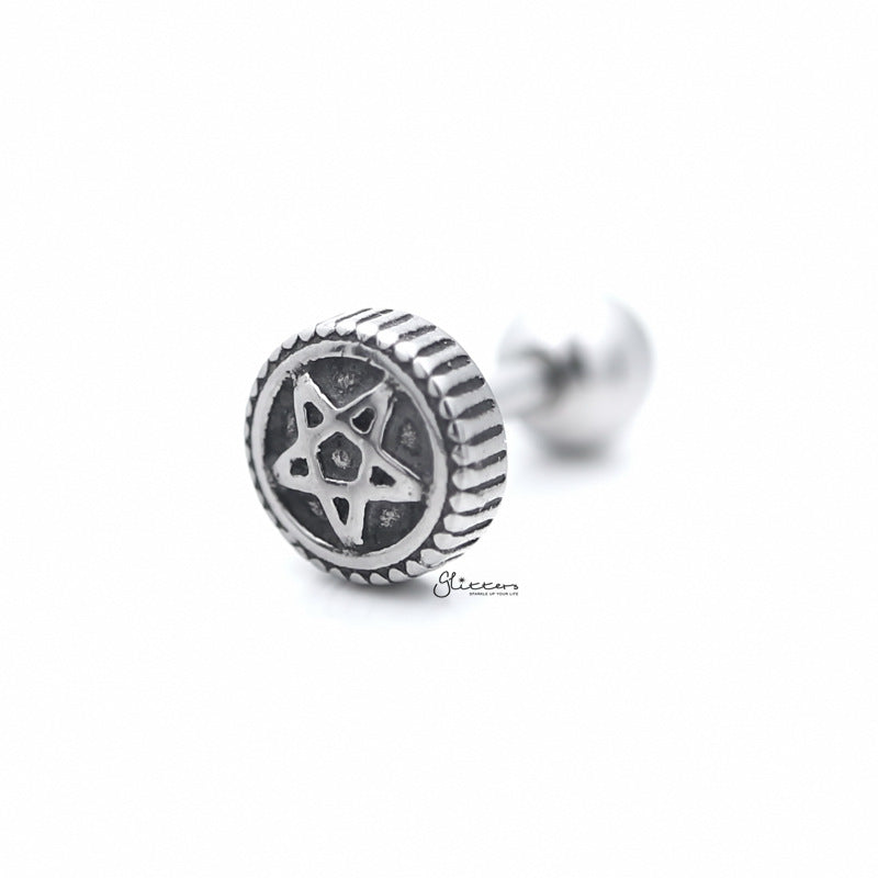 Round Tribal Pattern with Star Centered Tragus Cartilage Earring Stud-Body Piercing Jewellery, Cartilage, earrings, Jewellery, Tragus, Women's Earrings, Women's Jewellery-TG0097-2_800-Glitters