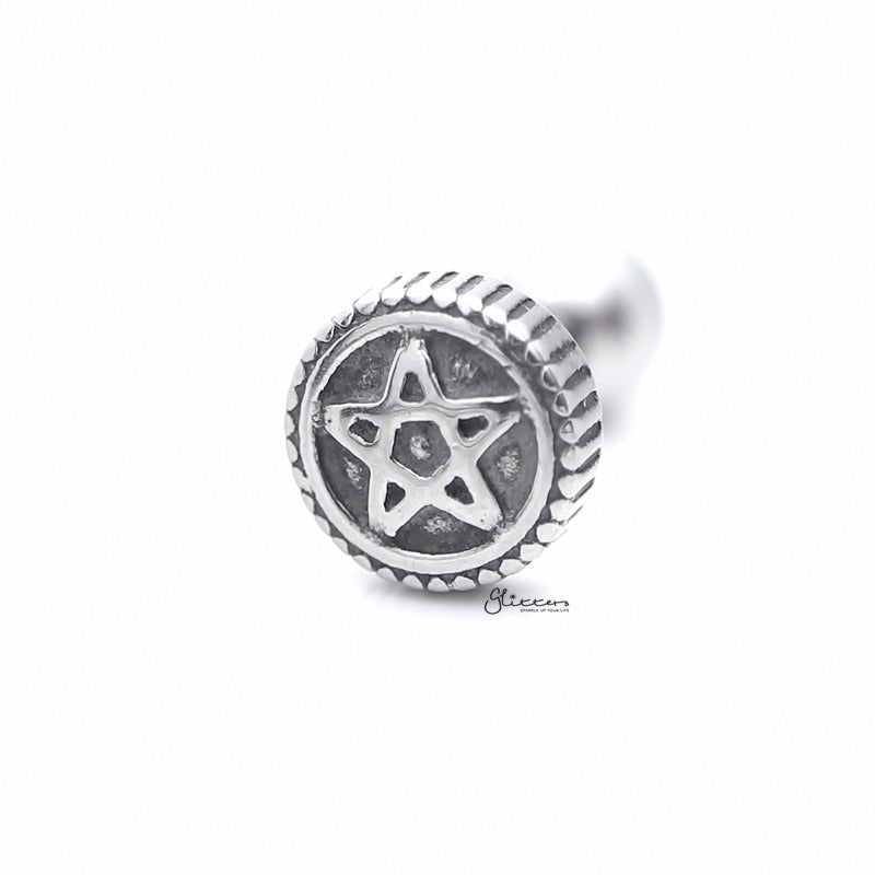 Round Tribal Pattern with Star Centered Tragus Cartilage Earring Stud-Body Piercing Jewellery, Cartilage, earrings, Jewellery, Tragus, Women's Earrings, Women's Jewellery-TG0097_800-Glitters