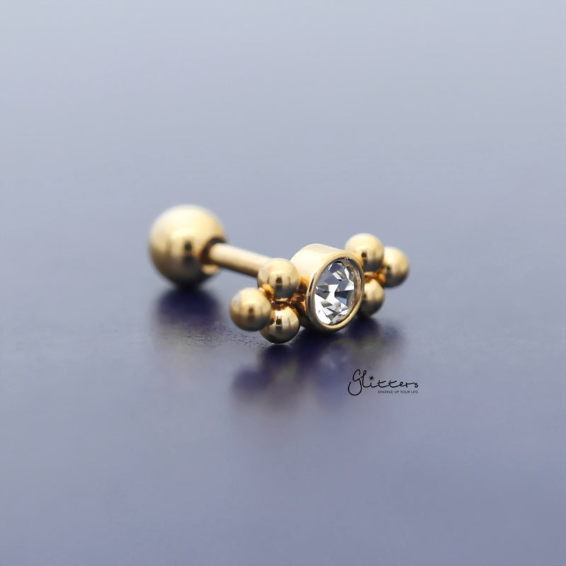 Clear Crystal with Balls Triangle Sides Tragus Cartilage Barbell Stud - Gold-Body Piercing Jewellery, Cartilage, Crystal, Jewellery, Tragus, Women's Earrings, Women's Jewellery-TG0127-G-3_800-Glitters