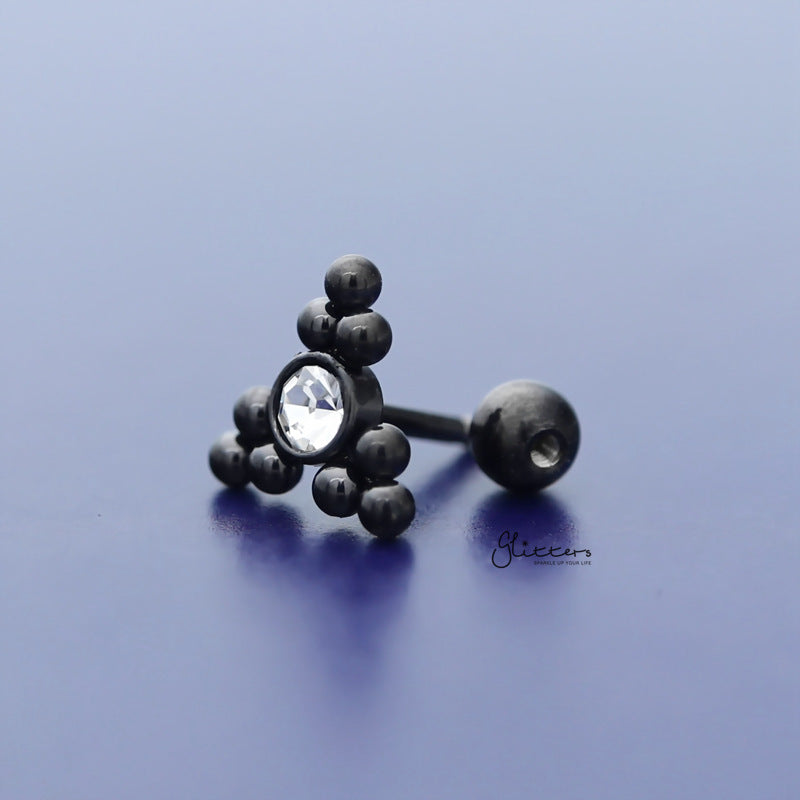 Clear Crystal Centre Ball Cluster Triangle Tragus Cartilage Barbell Stud - Black-Body Piercing Jewellery, Cartilage, Crystal, Jewellery, Tragus, Women's Earrings, Women's Jewellery-TG0128-K-3_800-Glitters