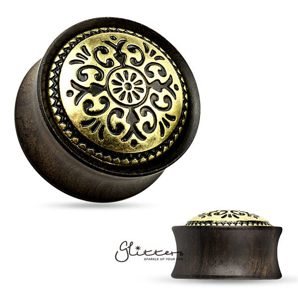 Antique Pattern Ebony Wood Double Flare Saddle Fit Tunnel-Body Piercing Jewellery, Plug, Tunnel-TL0028-1-Glitters