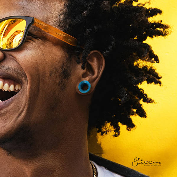 Semi Precious Turquoise Stone Double Flared Saddle Tunnel-Body Piercing Jewellery, Plug, Tunnel-TL_0049_02-Glitters