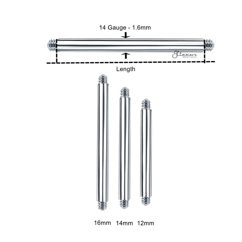 14GA 316L Surgical Stainless Steel Straight Barbell Replacement-Body Jewelry Parts, Body Piercing Jewellery, Replacement Barbell-1-Glitters