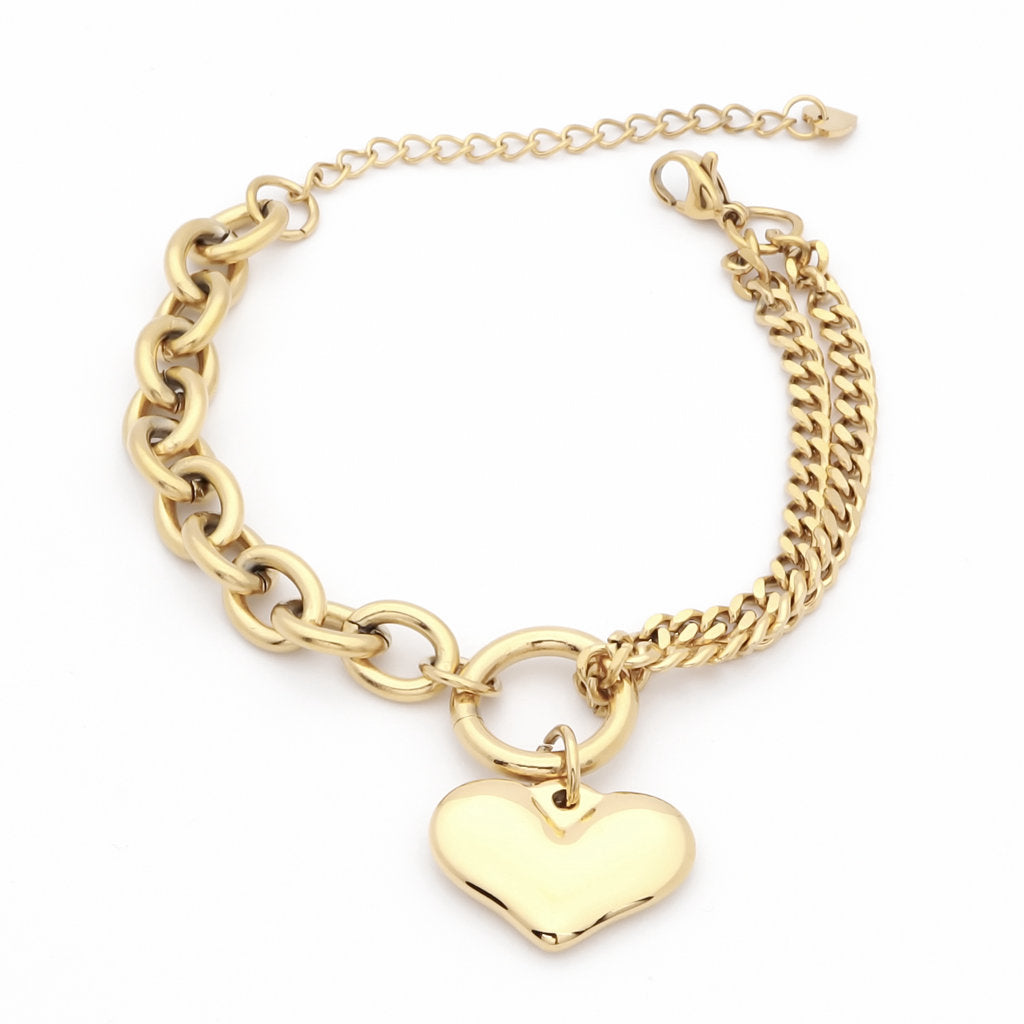 Bracelet En Acier Doré Avec Breloque Cœur - Neuf Avec étiquettes - Thème Amour