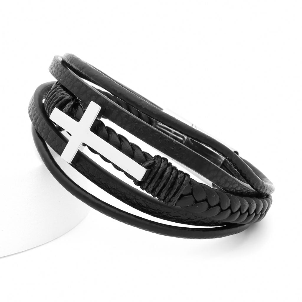 Cross Multilayer Leather Bracelet-Bracelets, Jewellery, leather bracelet, Men's Bracelet, Men's Jewellery, Stainless Steel-bcl0208_1-Glitters