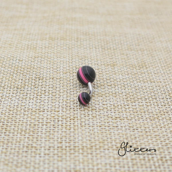 14 Gauge Acrylic Multi Color Strips Balls Belly Button Ring - Pink/Black-Belly Ring, Body Piercing Jewellery, Sale-bj0062-strip09-Glitters