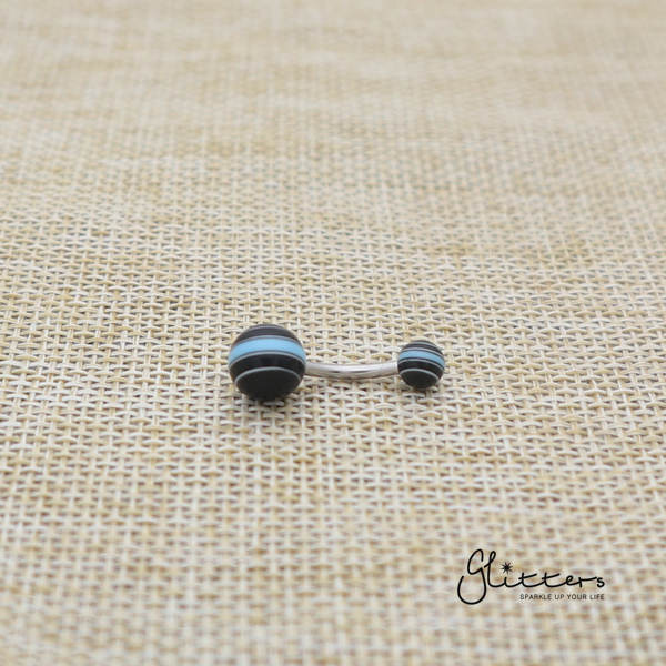 14 Gauge Acrylic Multi Color Strips Balls Belly Button Ring - Black/Blue-Belly Ring, Body Piercing Jewellery, Sale-bj0062-strip10-Glitters