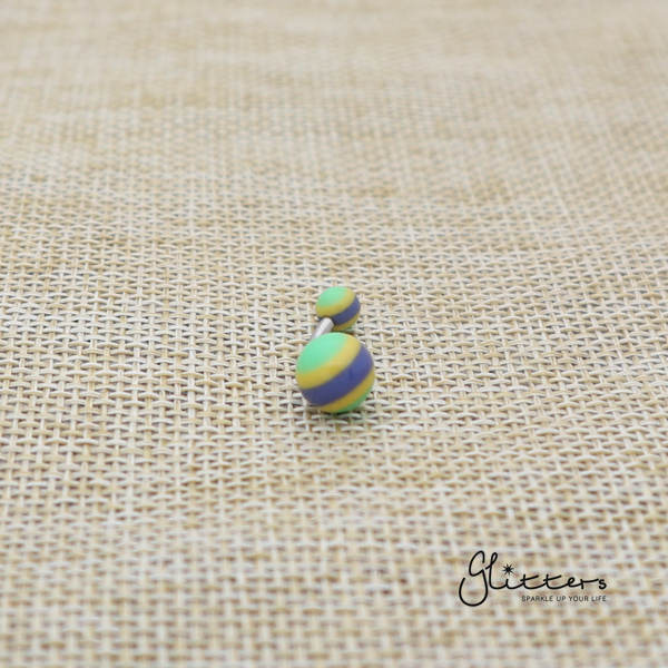 14 Gauge Acrylic Multi Color Strips Balls Belly Button Ring - Green-Belly Ring, Body Piercing Jewellery, Sale-bj0062-strip44-Glitters