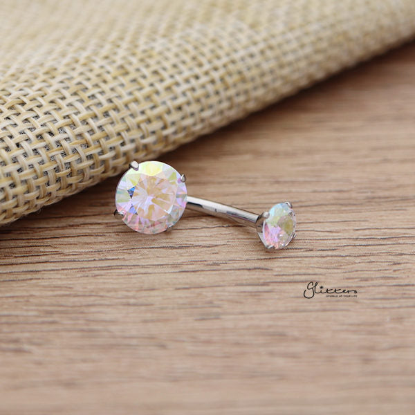 316L Surgical Steel Internally Threaded Prong Set Cubic Zirconia Belly Button Rings-Belly Ring, Body Piercing Jewellery, Cubic Zirconia-bj0305-AB_600-Glitters