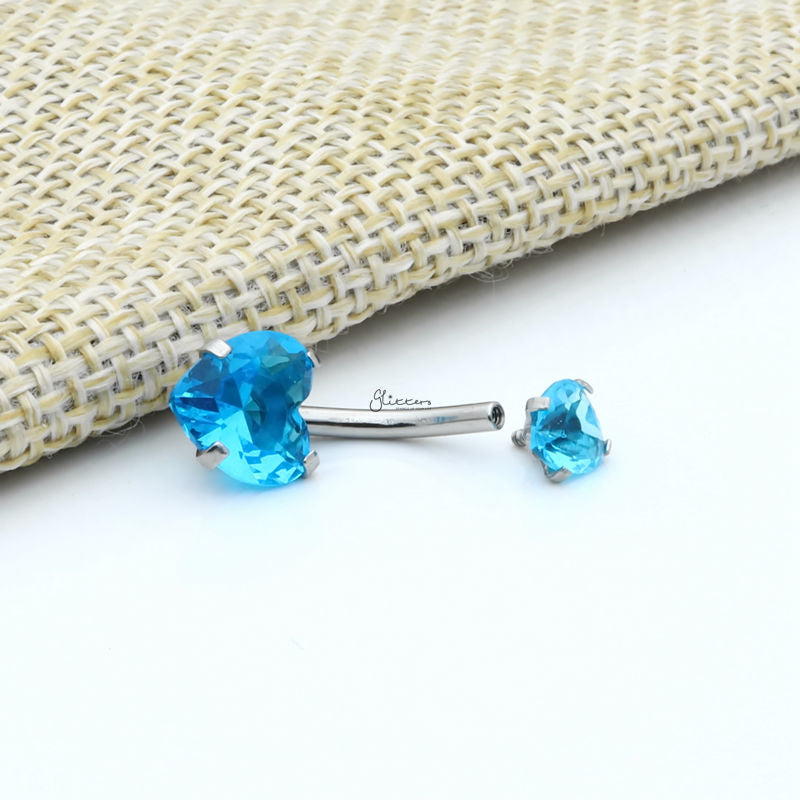 Heart Shape C.Z Belly Button Ring - Light Blue-Belly Ring, Body Piercing Jewellery, Cubic Zirconia-bj0348-LB_3__800-Glitters