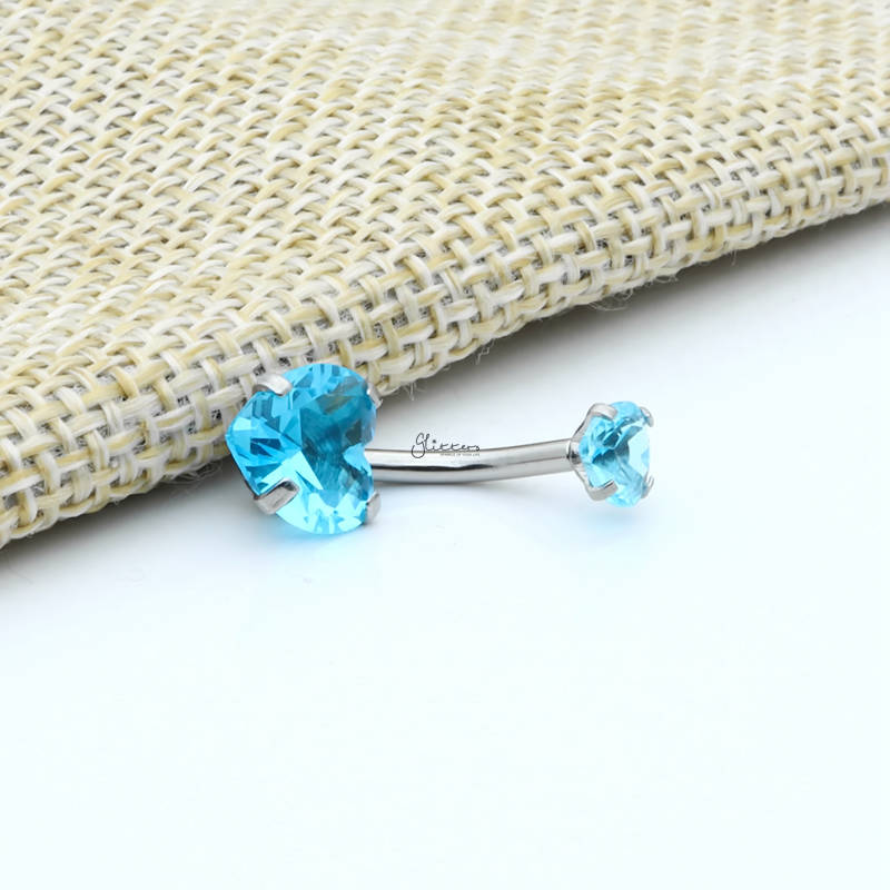 Heart Shape C.Z Belly Button Ring - Aqua-Belly Ring, Body Piercing Jewellery, Cubic Zirconia-bj0348-q_1__800-Glitters