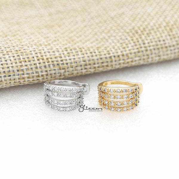 4 C.Z Paved Bands Ear Cuffs - Non Piercing Ear Cuffs-Body Piercing Jewellery, Cubic Zirconia, Ear Cuffs, earrings, Jewellery, Women's Earrings, Women's Jewellery-ec0084-a_600-Glitters