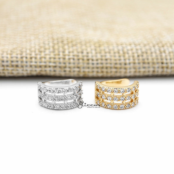 Three Lines C.Z Ear Cuffs - Non Piercing Ear Cuffs-Body Piercing Jewellery, Cubic Zirconia, Ear Cuffs, earrings, Jewellery, Women's Earrings, Women's Jewellery-ec0088-A_600-Glitters