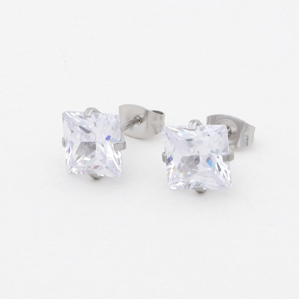 Square Cubic Zirconia Martini Stud Earrings Silver