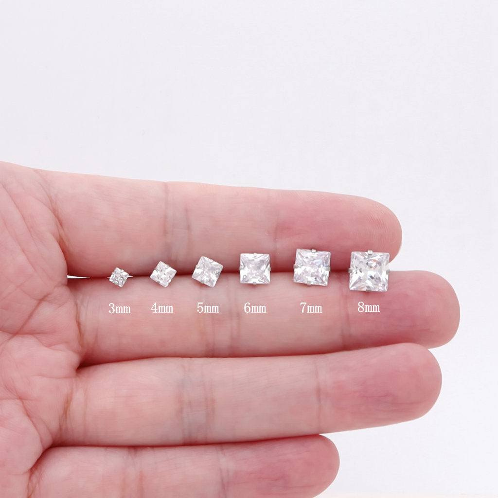 Square Cubic Zirconia Martini Stud Earrings-Cubic Zirconia, earrings, Jewellery, Men's Earrings, Men's Jewellery, New, Stud Earrings, Women's Earrings, Women's Jewellery-er0045-4_1-Glitters