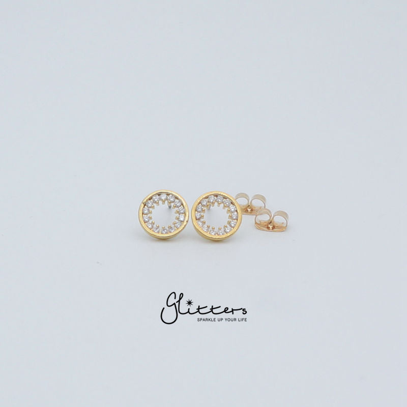 Circle Hollow Micro Cubic Zirconia Stud Earrings with Sterling Silver Post-Cubic Zirconia, earrings, Jewellery, Sterling Silver Post, Stud Earrings, Women's Earrings, Women's Jewellery-er1420_4-Glitters