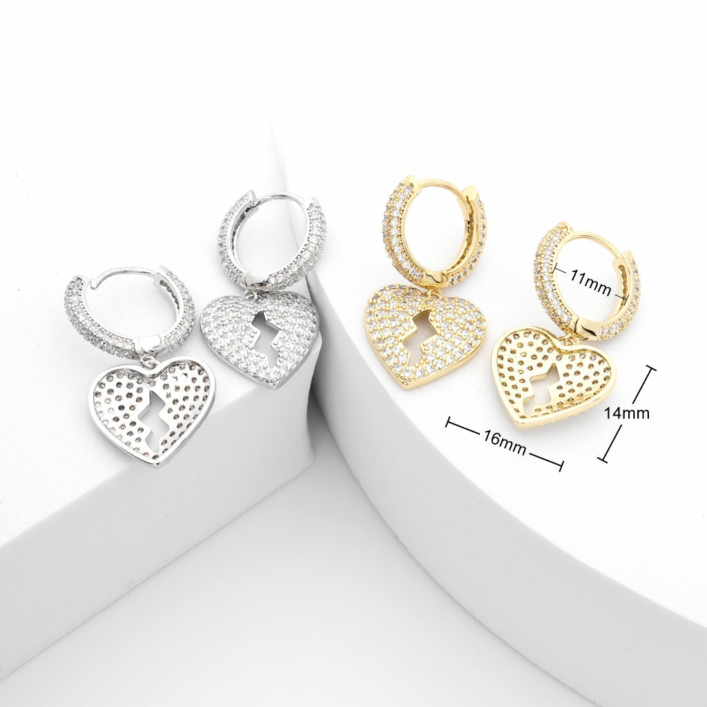 Dangle Heart One-Touch Huggie Hoop Earrings-Cubic Zirconia, earrings, Hip Hop Earrings, Hoop Earrings, Iced Out, Jewellery, Women's Earrings, Women's Jewellery-er1556-2_1_New-Glitters