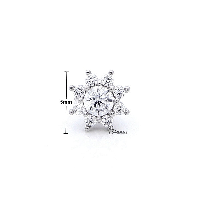 C.Z Flower Cartilage Tragus Barbell - Ball End | Flat Back-Body Piercing Jewellery, Cartilage, Cubic Zirconia, Flat back, Jewellery, Tragus, Women's Earrings, Women's Jewellery-fp0020-cf8-2_1_New-Glitters