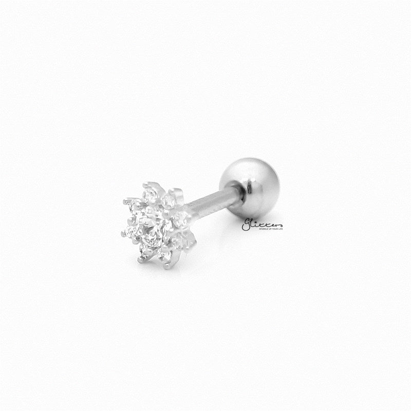 C.Z Flower Cartilage Tragus Barbell - Ball End | Flat Back-Body Piercing Jewellery, Cartilage, Cubic Zirconia, Flat back, Jewellery, Tragus, Women's Earrings, Women's Jewellery-fp0020-cf8-b_1-Glitters