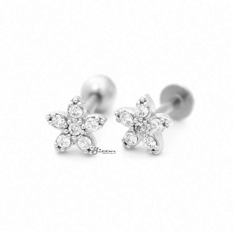 C.Z Flower Tragus Barbell - Ball End | Flat Back-Body Piercing Jewellery, Cartilage, Cubic Zirconia, Flat back, Jewellery, Tragus, Women's Earrings, Women's Jewellery-fp0020-cf9-02-1-Glitters