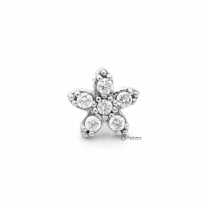 C.Z Flower Tragus Barbell - Ball End | Flat Back-Body Piercing Jewellery, Cartilage, Cubic Zirconia, Flat back, Jewellery, Tragus, Women's Earrings, Women's Jewellery-fp0020-czflower_1-Glitters
