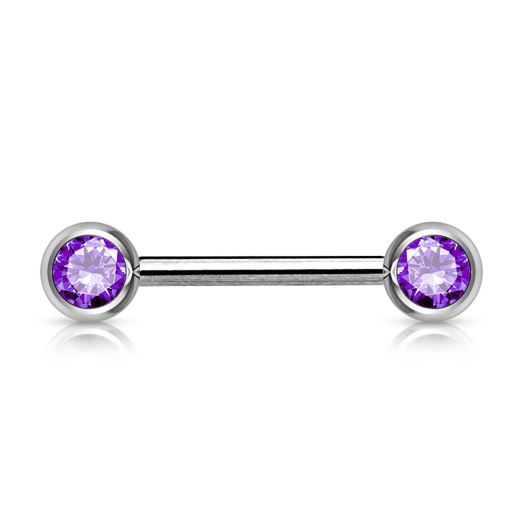 316L Surgical Steel Double Front Facing Gem Nipple Barbells-Body Piercing Jewellery, Nipple Barbell-nb0001-tz-Glitters